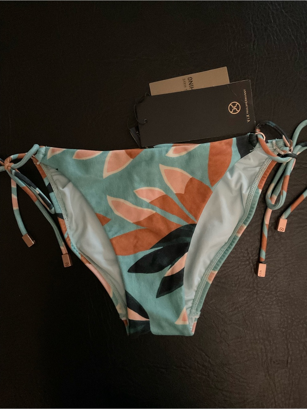 VIX MATISSE Turquoise Blue Long Tie Side Full Bikini Bottom Size X-Small NWT